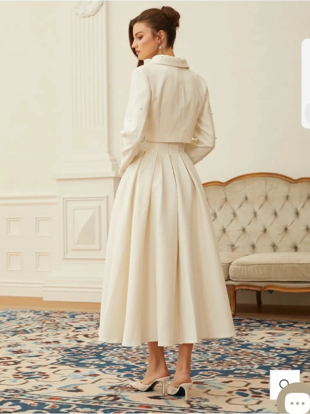 Cream Two-Piece Pleated Skirt with Jacket - Picture 4 of 9